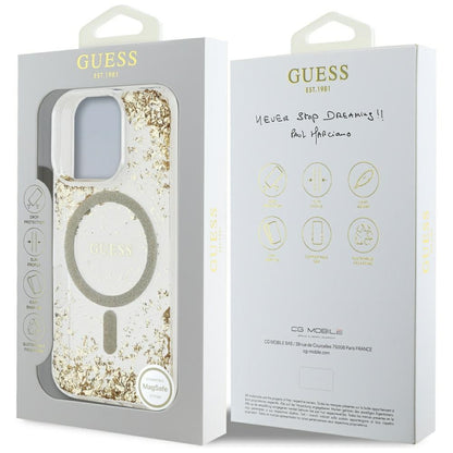 Custodia MagSafe per Apple iPhone 16 Pro, Guess, Resin Bottom Glitter, Dorata