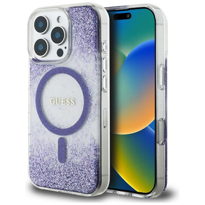 Custodia MagSafe per Apple iPhone 16 Pro, Guess, Resin Bottom Glitter, Viola
