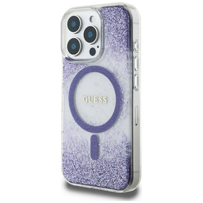 Custodia MagSafe per Apple iPhone 16 Pro, Guess, Resin Bottom Glitter, Viola