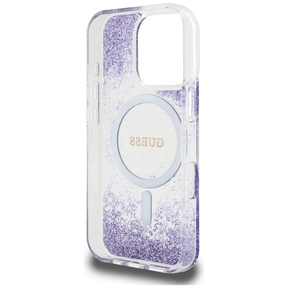 Custodia MagSafe per Apple iPhone 16 Pro, Guess, Resin Bottom Glitter, Viola