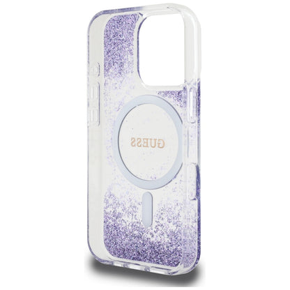 Custodia MagSafe per Apple iPhone 16 Pro, Guess, Resin Bottom Glitter, Viola