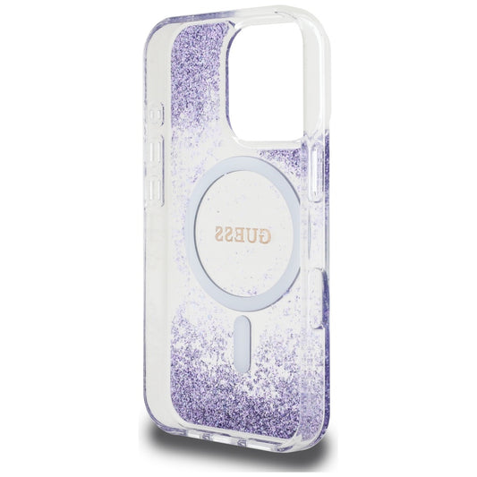 Custodia MagSafe per Apple iPhone 16 Pro, Guess, Resin Bottom Glitter, Viola