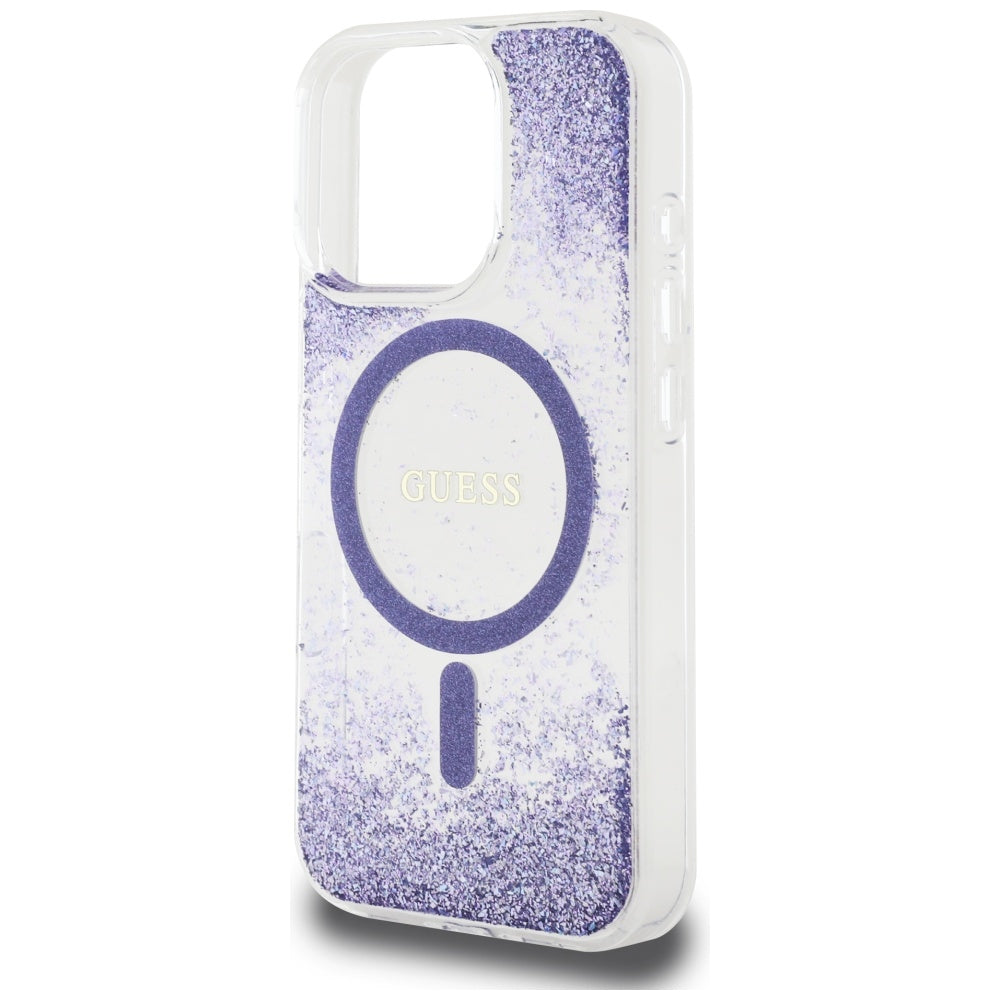 Custodia MagSafe per Apple iPhone 16 Pro, Guess, Resin Bottom Glitter, Viola