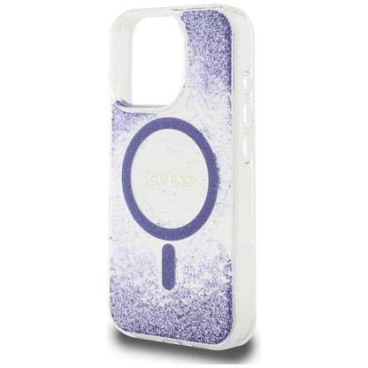 Custodia MagSafe per Apple iPhone 16 Pro, Guess, Resin Bottom Glitter, Viola