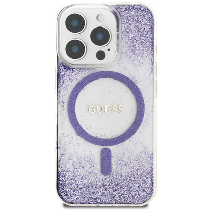 Custodia MagSafe per Apple iPhone 16 Pro, Guess, Resin Bottom Glitter, Viola