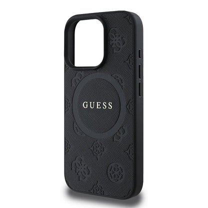 Custodia MagSafe per Apple iPhone 16 Pro, Guess, Saffiano Peony Classic Logo, Nera