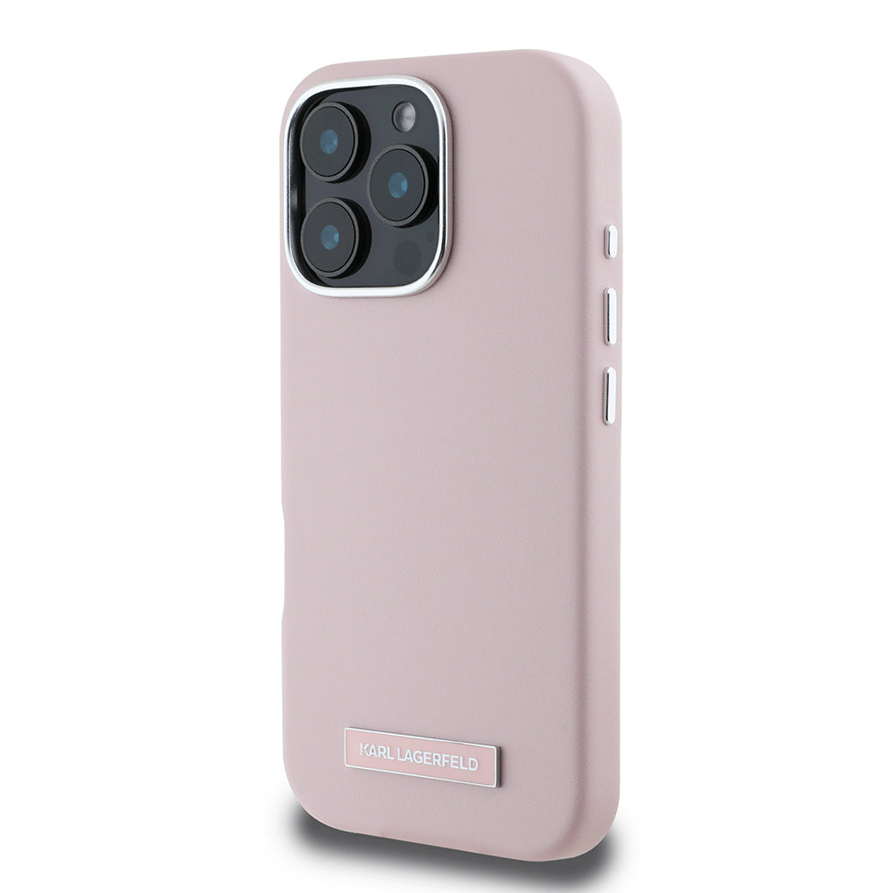 Custodia MagSafe per Apple iPhone 16 Pro, Karl Lagerfeld, FW Metal Plate, Rosa