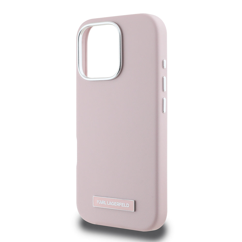 Custodia MagSafe per Apple iPhone 16 Pro, Karl Lagerfeld, FW Metal Plate, Rosa
