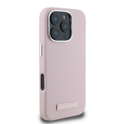 Custodia MagSafe per Apple iPhone 16 Pro, Karl Lagerfeld, FW Metal Plate, Rosa