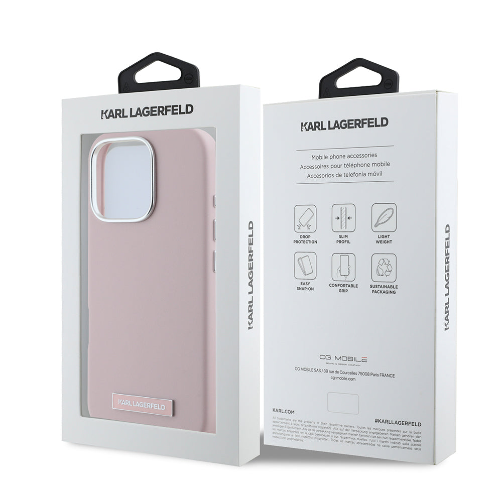 Custodia MagSafe per Apple iPhone 16 Pro, Karl Lagerfeld, FW Metal Plate, Rosa
