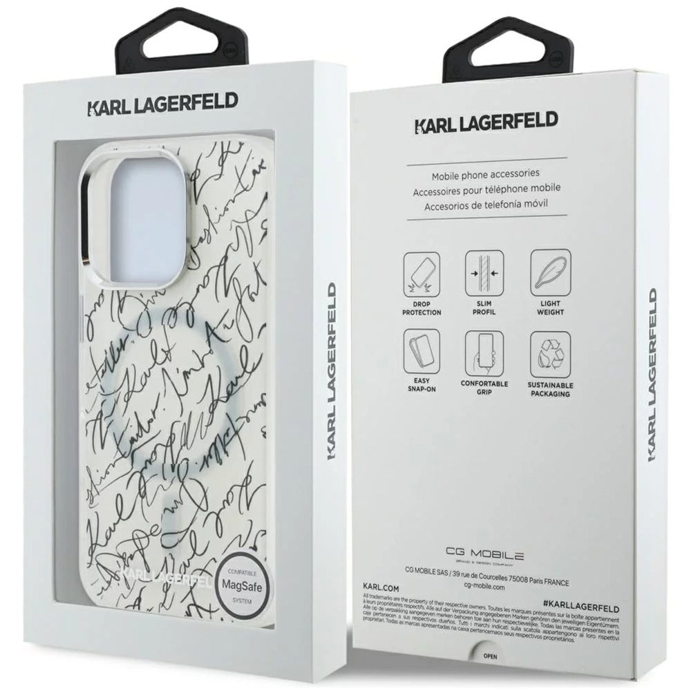 Custodia MagSafe per Apple iPhone 16 Pro, Karl Lagerfeld, IML Karl Script Pattern, Bianca
