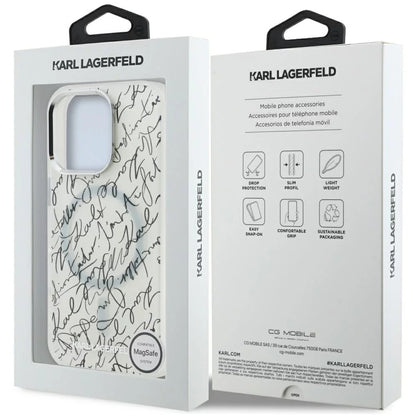 Custodia MagSafe per Apple iPhone 16 Pro, Karl Lagerfeld, IML Karl Script Pattern, Bianca