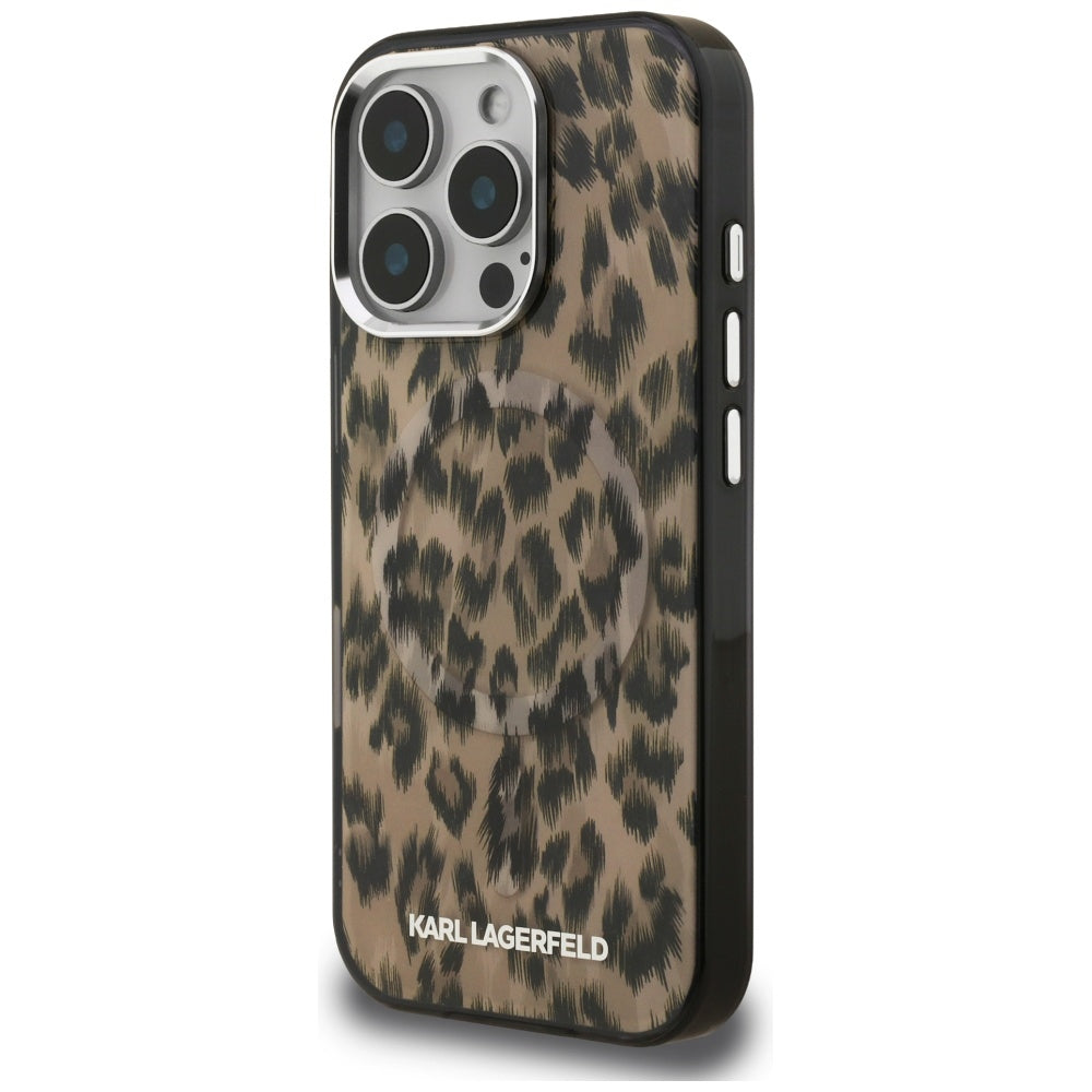 Custodia MagSafe per Apple iPhone 16 Pro, Karl Lagerfeld, IML Leopard Pattern, Marrone