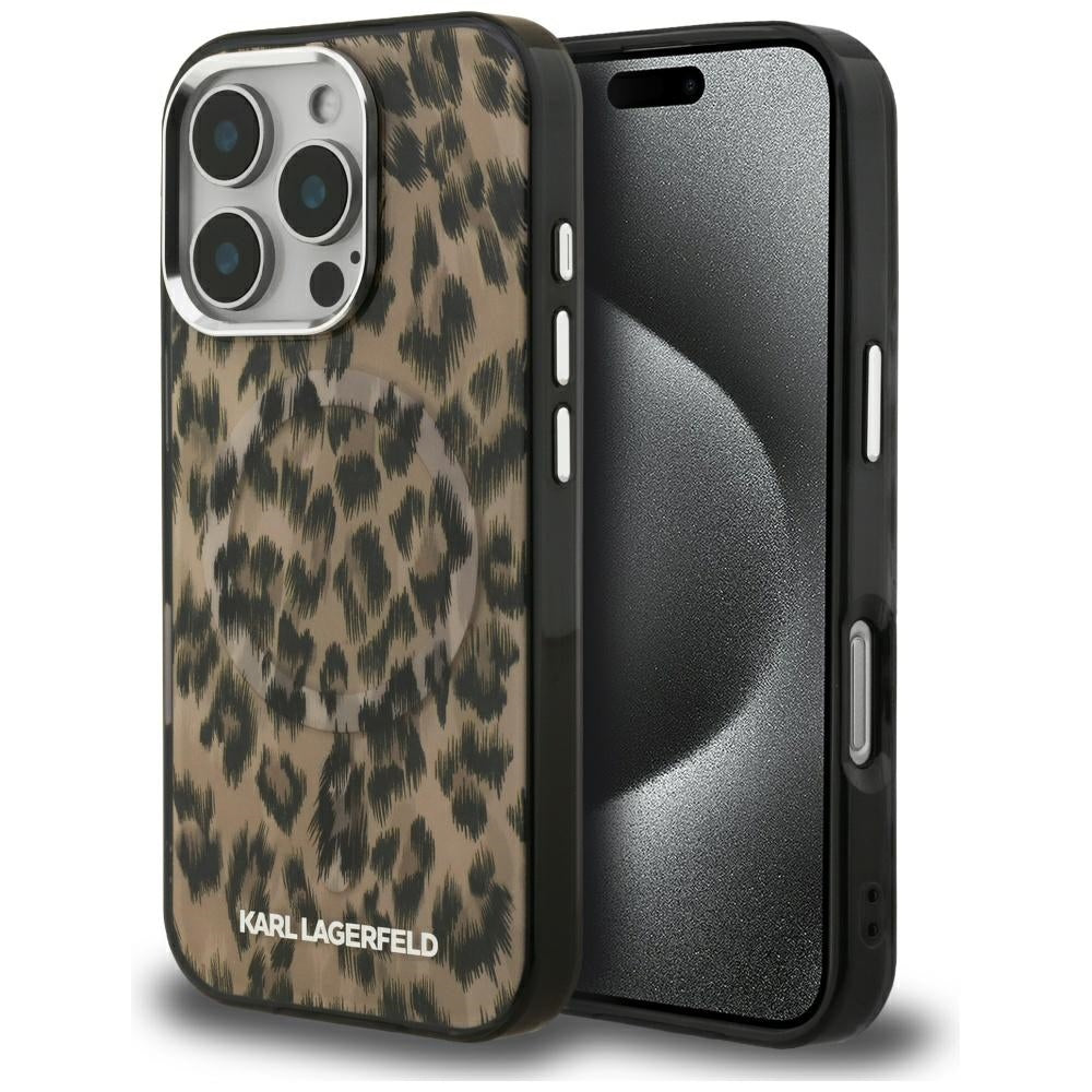 Custodia MagSafe per Apple iPhone 16 Pro, Karl Lagerfeld, IML Leopard Pattern, Marrone