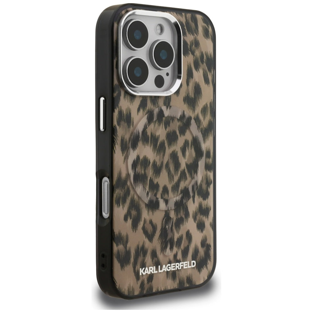 Custodia MagSafe per Apple iPhone 16 Pro, Karl Lagerfeld, IML Leopard Pattern, Marrone