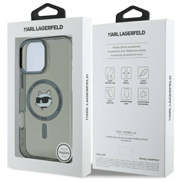 Custodia MagSafe per Apple iPhone 16 Pro, Karl Lagerfeld, IML Metal Choupette's Head, Nera