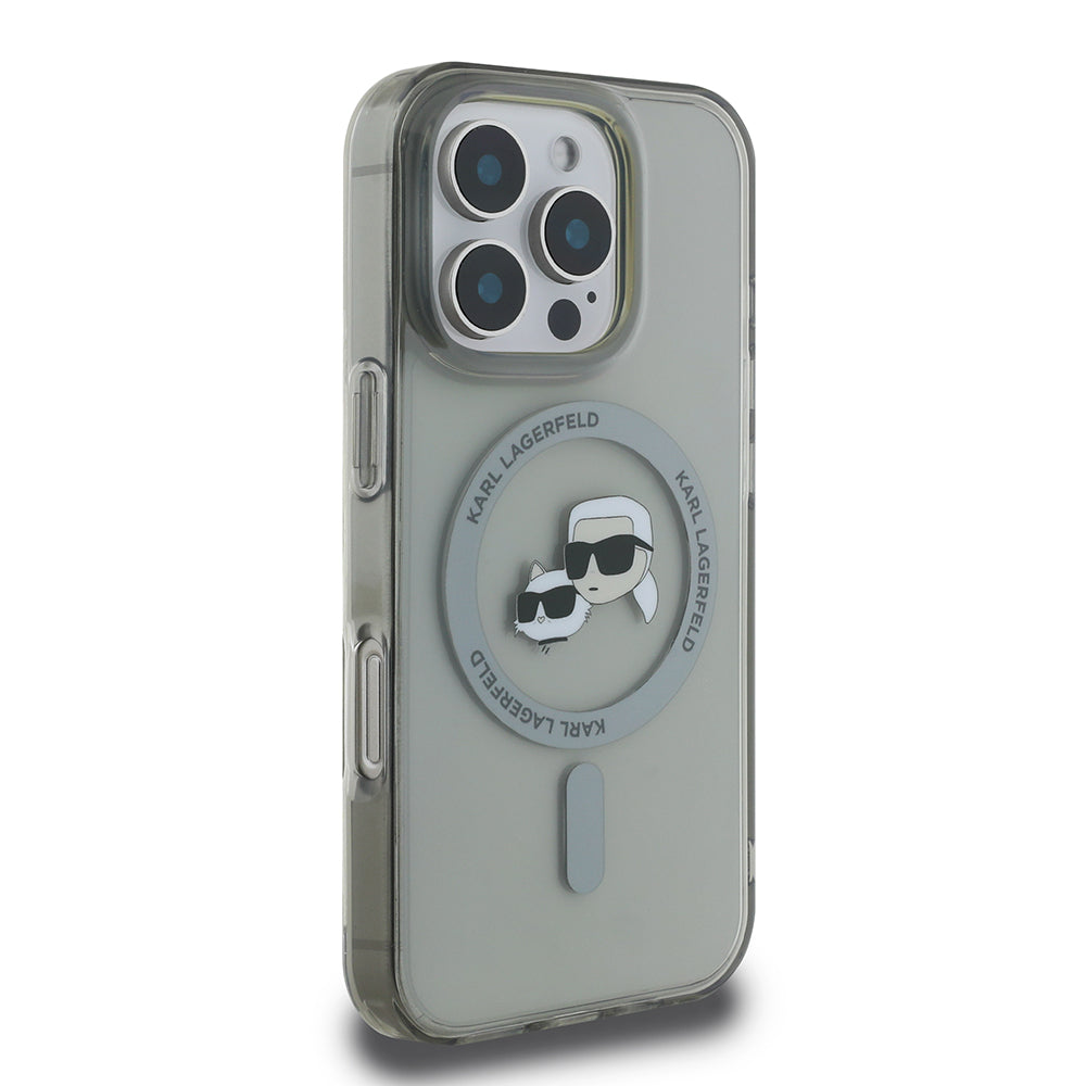 Custodia MagSafe per Apple iPhone 16 Pro, Karl Lagerfeld, IML Metal Karl & Choupette's Heads, Nera