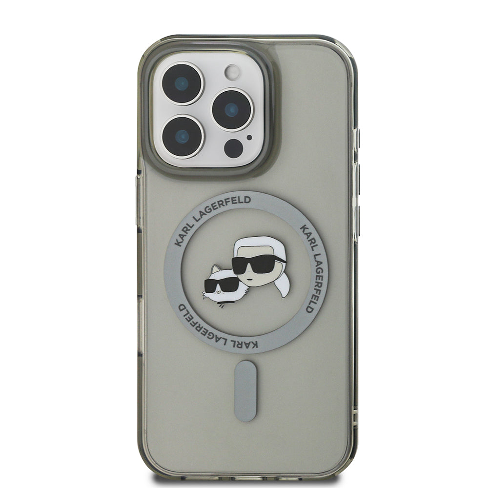 Custodia MagSafe per Apple iPhone 16 Pro, Karl Lagerfeld, IML Metal Karl & Choupette's Heads, Nera