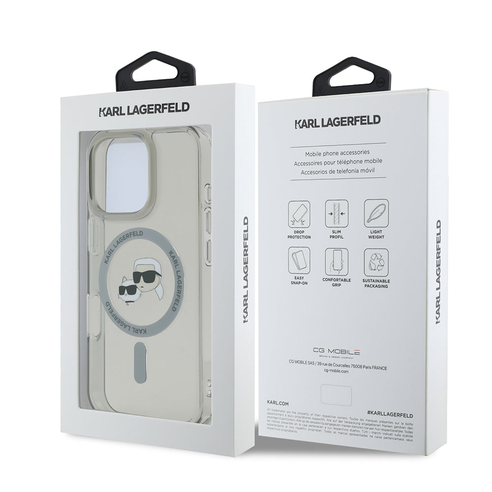 Custodia MagSafe per Apple iPhone 16 Pro, Karl Lagerfeld, IML Metal Karl & Choupette's Heads, Nera