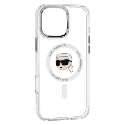 Custodia MagSafe per Apple iPhone 16 Pro, Karl Lagerfeld, IML Metal Karl's Head, Bianca