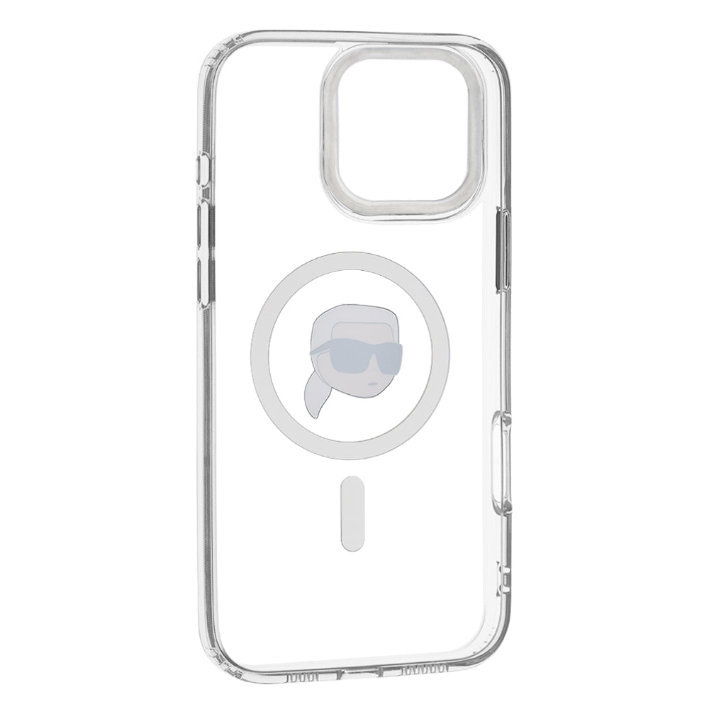 Custodia MagSafe per Apple iPhone 16 Pro, Karl Lagerfeld, IML Metal Karl's Head, Bianca
