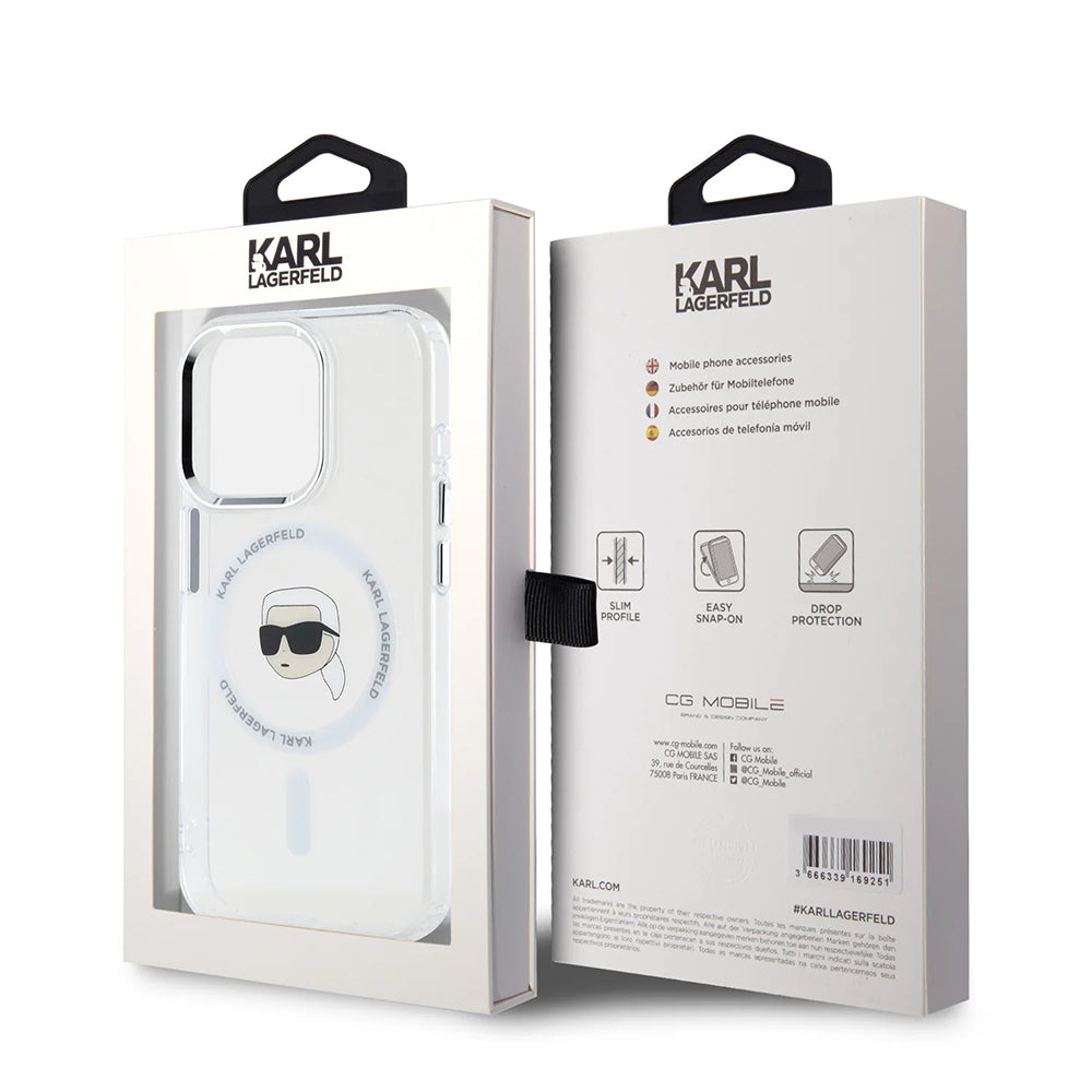 Custodia MagSafe per Apple iPhone 16 Pro, Karl Lagerfeld, IML Metal Karl's Head, Bianca