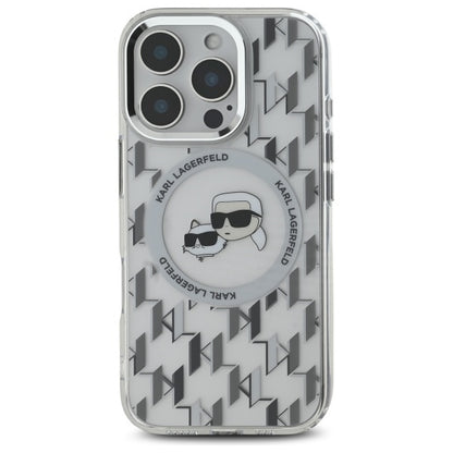 MagSafe Case for Apple iPhone 16 Pro, Karl Lagerfeld, IML Monogram Karl & Choupette's Heads, Transparent