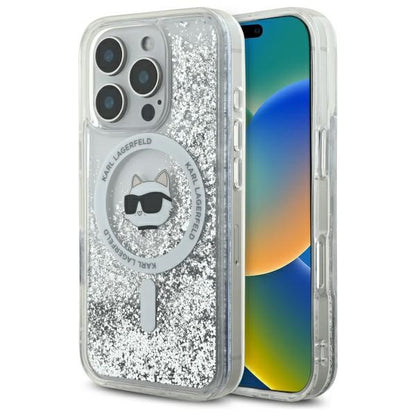MagSafe Case for Apple iPhone 16 Pro, Karl Lagerfeld, Liquid Glitter Choupette's Head, Transparent