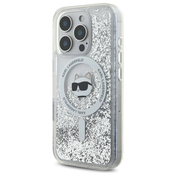 MagSafe Case for Apple iPhone 16 Pro, Karl Lagerfeld, Liquid Glitter Choupette's Head, Transparent