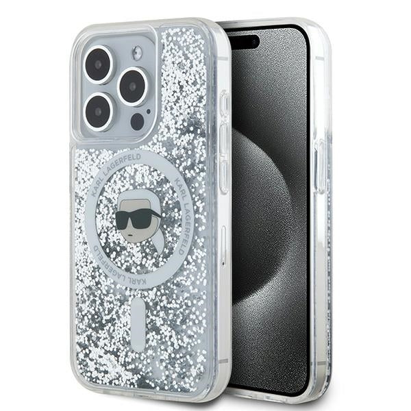 Custodia MagSafe per Apple iPhone 16 Pro, Karl Lagerfeld, Liquid Glitter Karl's Head, Trasparente