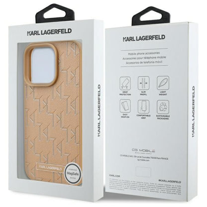 Custodia MagSafe per Apple iPhone 16 Pro, Karl Lagerfeld, Monogram Metal Logo, Beige