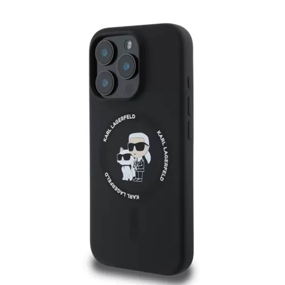 Custodia MagSafe per Apple iPhone 16 Pro, Karl Lagerfeld, Silicone Karl & Choupette's Heads, Nera