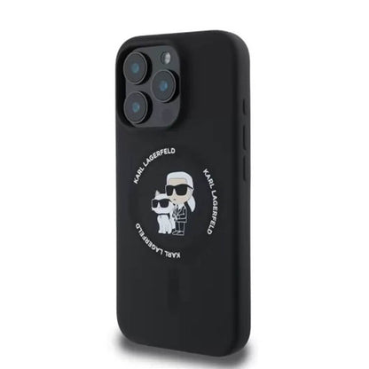 Custodia MagSafe per Apple iPhone 16 Pro, Karl Lagerfeld, Silicone Karl & Choupette's Heads, Nera