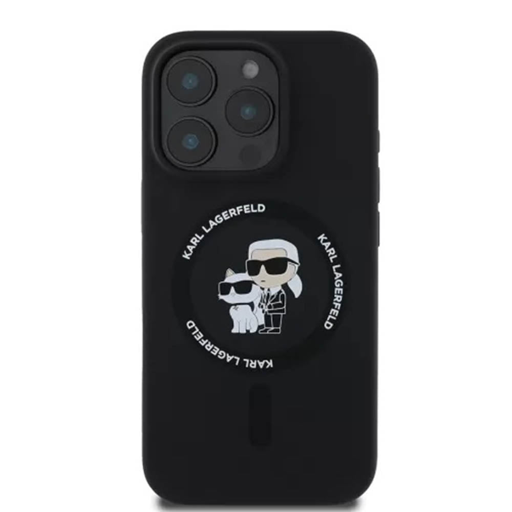 Custodia MagSafe per Apple iPhone 16 Pro, Karl Lagerfeld, Silicone Karl & Choupette's Heads, Nera
