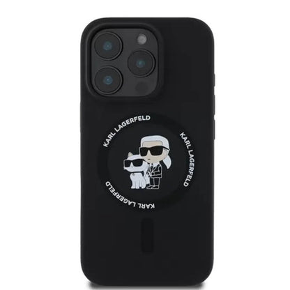 Custodia MagSafe per Apple iPhone 16 Pro, Karl Lagerfeld, Silicone Karl & Choupette's Heads, Nera