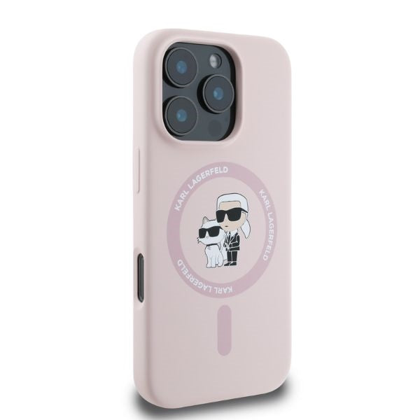 Custodia MagSafe per Apple iPhone 16 Pro, Karl Lagerfeld, Silicone Ring Karl & Choupette, Rosa