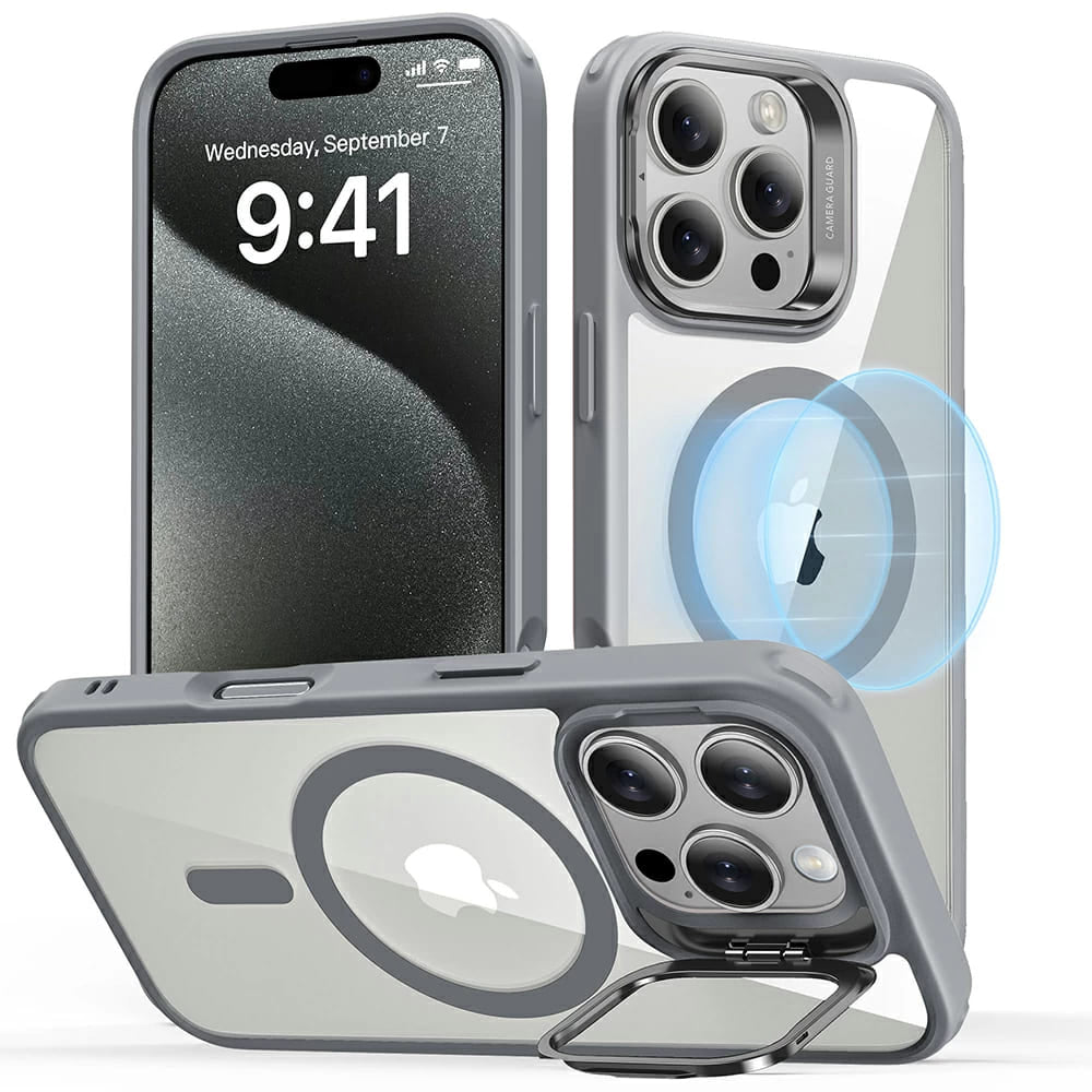 Custodia MagSafe per Apple iPhone 16 Pro Max, ESR, Classic Hybrid Kickstand, Grigio Trasparente