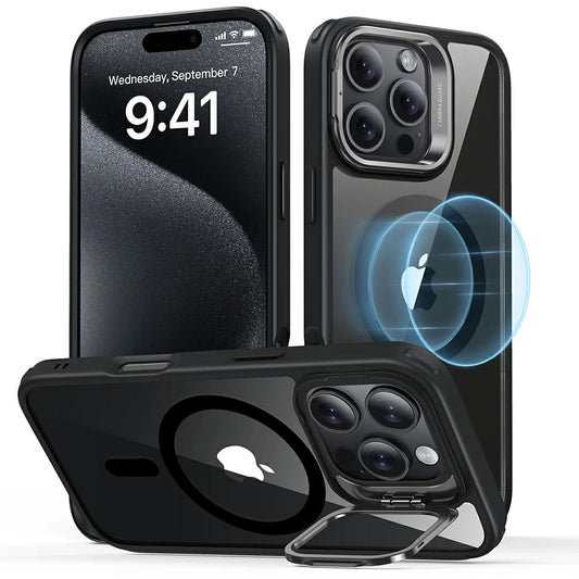 Custodia MagSafe per Apple iPhone 16 Pro Max, ESR, Classic Hybrid Kickstand, Nera Trasparente