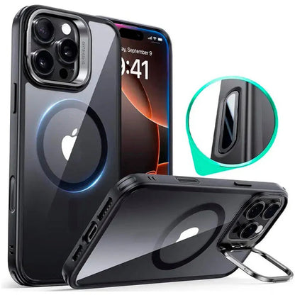 Custodia MagSafe per Apple iPhone 16 Pro Max, ESR, Classic Hybrid Kickstand Slide, Nera Trasparente