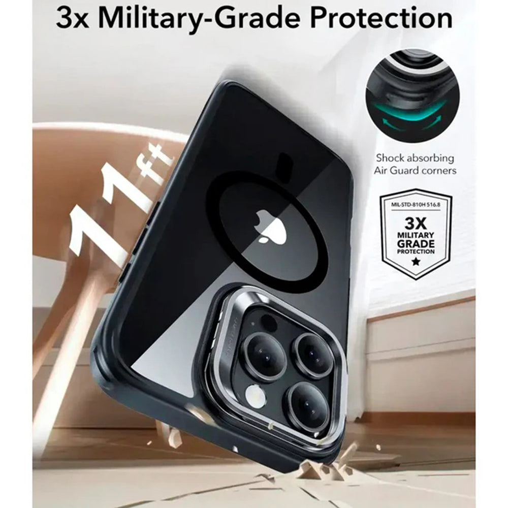 Custodia MagSafe per Apple iPhone 16 Pro Max, ESR, Classic Hybrid Kickstand Slide, Nera Trasparente