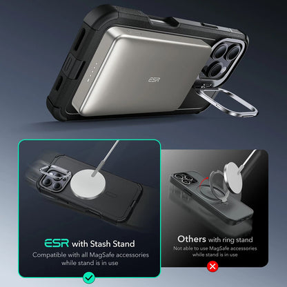Custodia MagSafe per Apple iPhone 16 Pro Max, ESR, Cyber Armor Kickstand, Nera