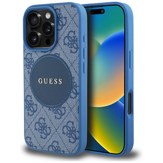Custodia MagSafe per Apple iPhone 16 Pro Max, Guess, 4G Circle Classic Logo, Blu