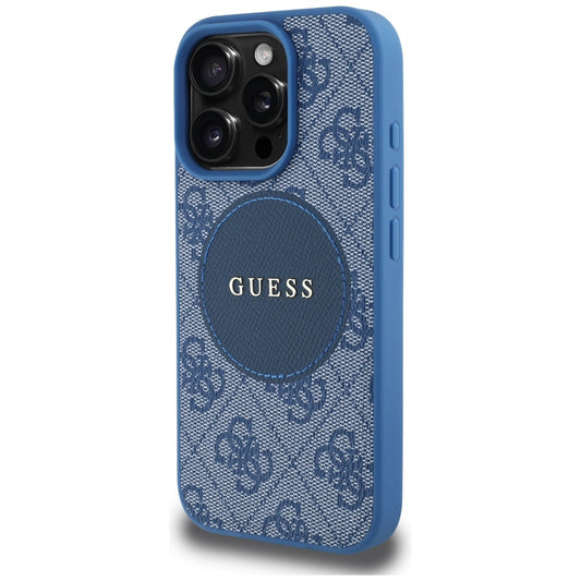 Custodia MagSafe per Apple iPhone 16 Pro Max, Guess, 4G Circle Classic Logo, Blu