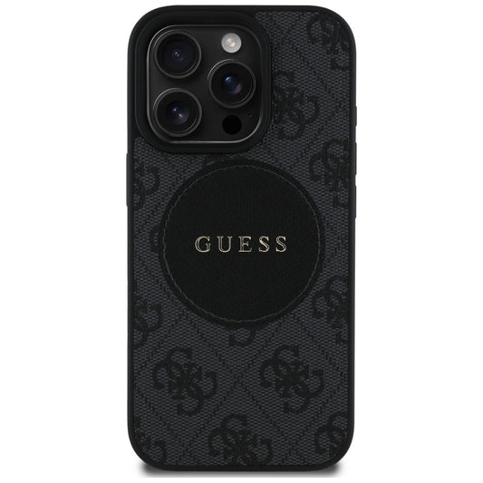 Custodia MagSafe per Apple iPhone 16 Pro Max, Guess, 4G Circle Classic Logo, Nera