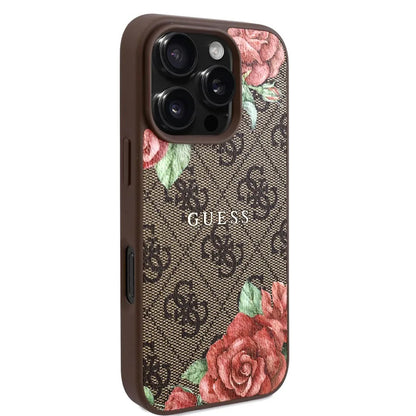 Custodia MagSafe per Apple iPhone 16 Pro Max, Guess, 4G Flowers Print, Marrone