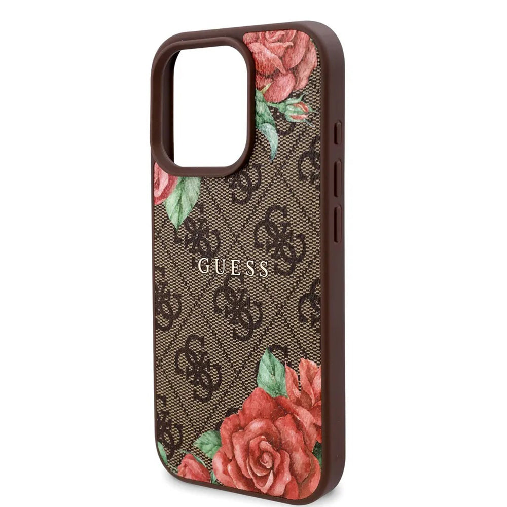 Custodia MagSafe per Apple iPhone 16 Pro Max, Guess, 4G Flowers Print, Marrone