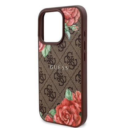 Custodia MagSafe per Apple iPhone 16 Pro Max, Guess, 4G Flowers Print, Marrone