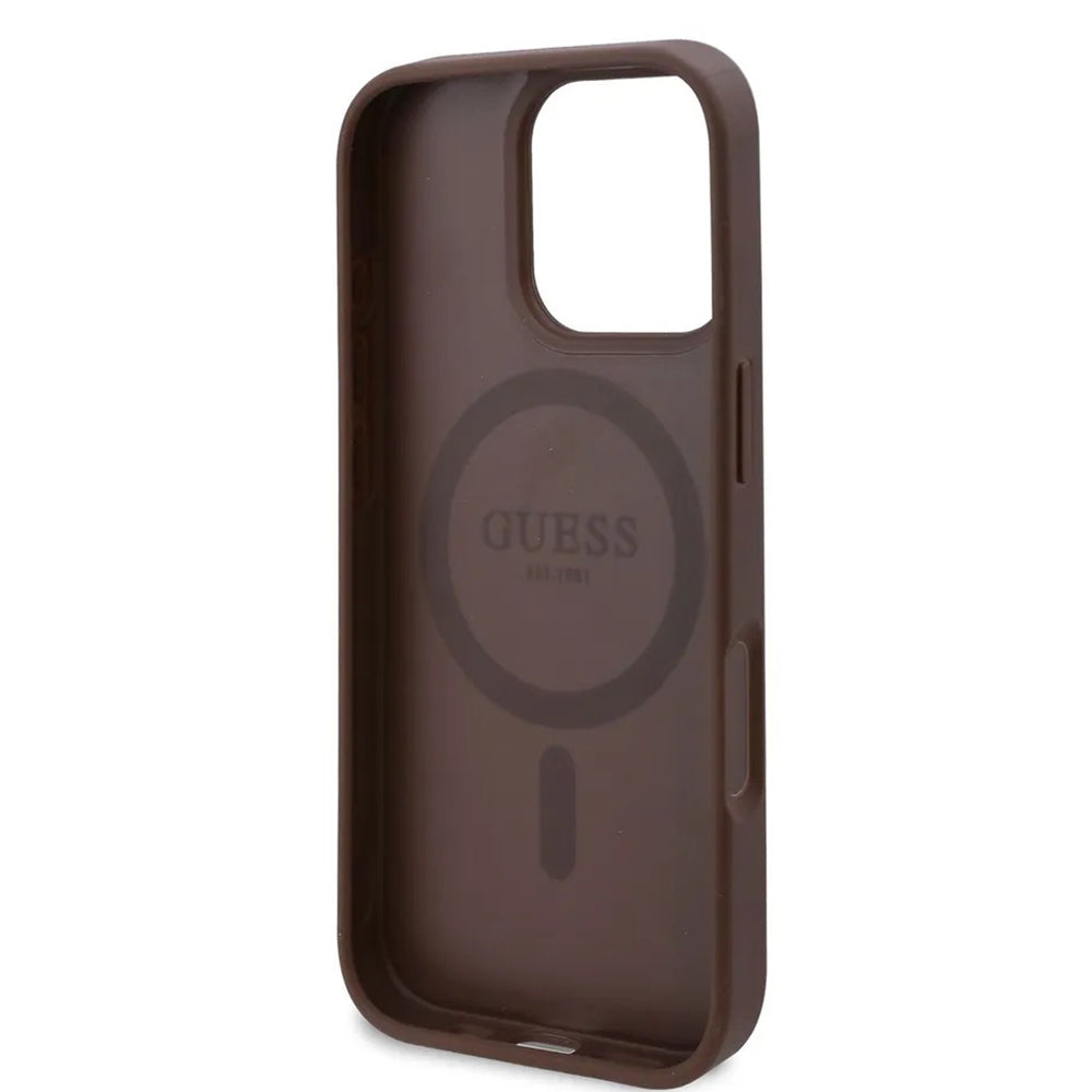 Custodia MagSafe per Apple iPhone 16 Pro Max, Guess, 4G Flowers Print, Marrone