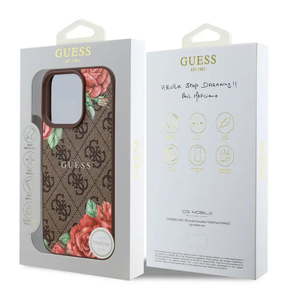 Custodia MagSafe per Apple iPhone 16 Pro Max, Guess, 4G Flowers Print, Marrone