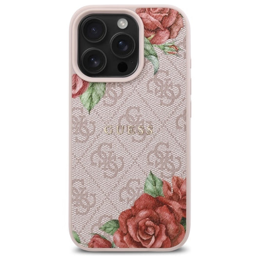 Custodia MagSafe per Apple iPhone 16 Pro Max, Guess, 4G Flowers Print, Rosa